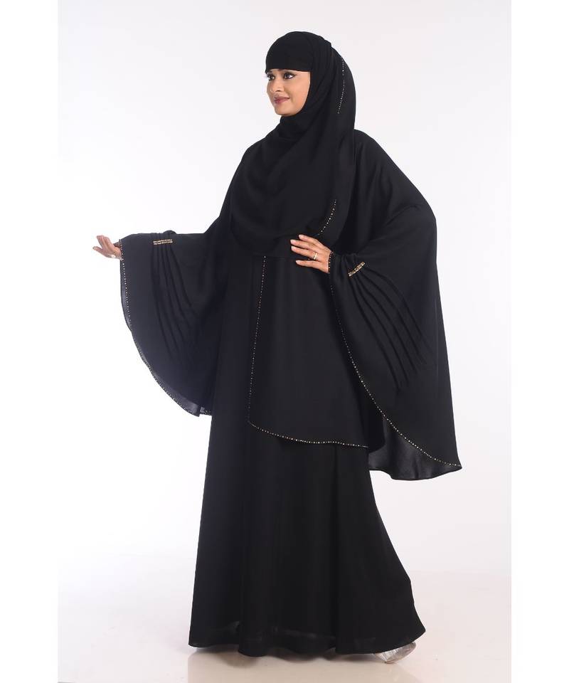 Black Nida Embroidered Zari Work Abaya