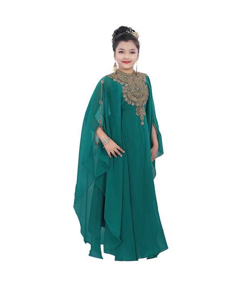 sea green georgette embroidered zari work kids kaftans
