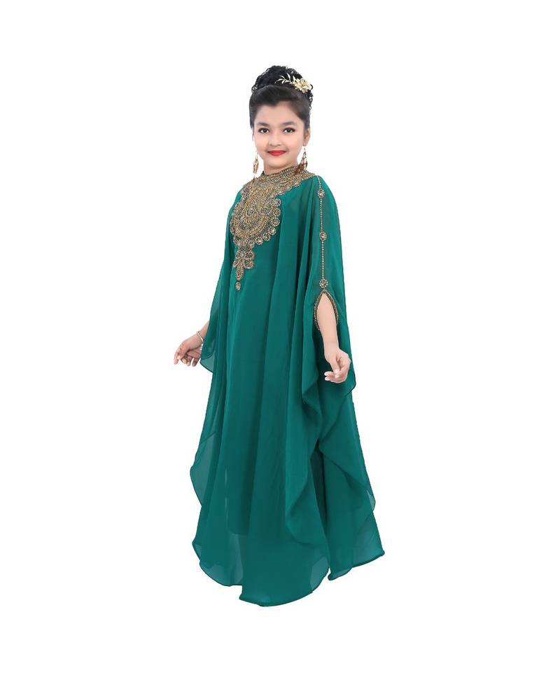 sea green georgette embroidered zari work kids kaftans