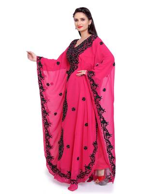 rani pink georgette embroidered zari work islamic kaftans 1