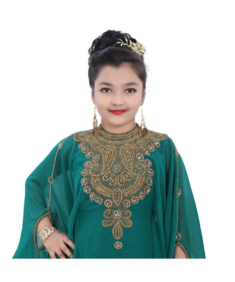 sea green georgette embroidered zari work kids kaftans