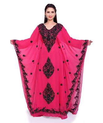 rani pink georgette embroidered zari work islamic kaftans 2