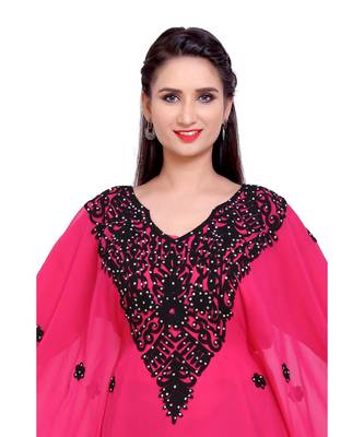 rani pink georgette embroidered zari work islamic kaftans 3