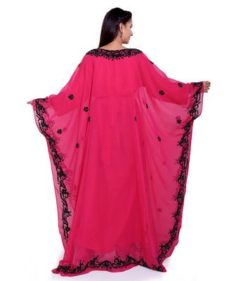 rani pink georgette embroidered zari work islamic kaftans 4