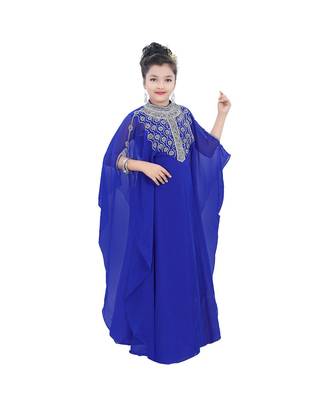 Royal Blue Georgette Embroidered Zari Work Kids Kaftans 2