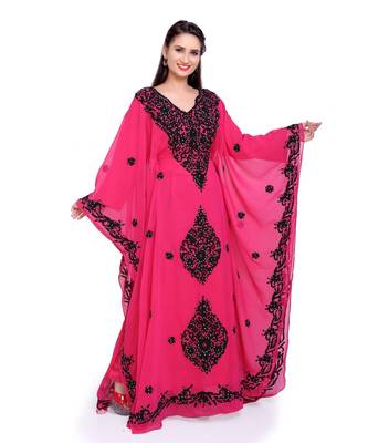rani pink georgette embroidered zari work islamic kaftans 5