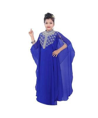 Royal Blue Georgette Embroidered Zari Work Kids Kaftans 3