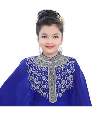 Royal Blue Georgette Embroidered Zari Work Kids Kaftans 5