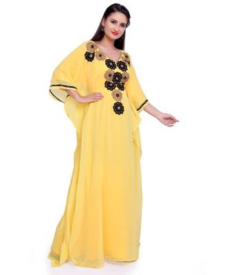 yellow georgette embroidered zari work islamic kaftans 1