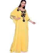 yellow georgette embroidered zari work islamic kaftans