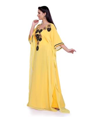 yellow georgette embroidered zari work islamic kaftans 2