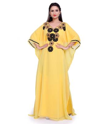 yellow georgette embroidered zari work islamic kaftans 3
