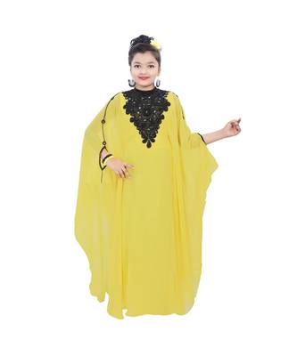 Yellow Georgette Embroidered Zari Work Kids Kaftans 1