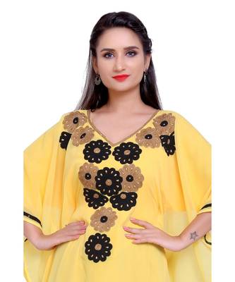 yellow georgette embroidered zari work islamic kaftans 4