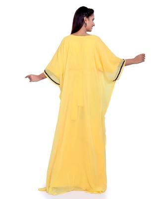 yellow georgette embroidered zari work islamic kaftans 5