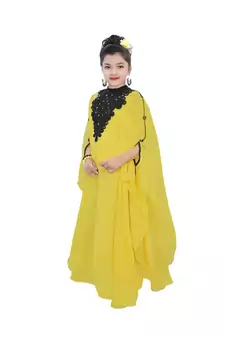 Yellow Georgette Embroidered Zari Work Kids Kaftans