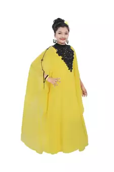 Yellow Georgette Embroidered Zari Work Kids Kaftans
