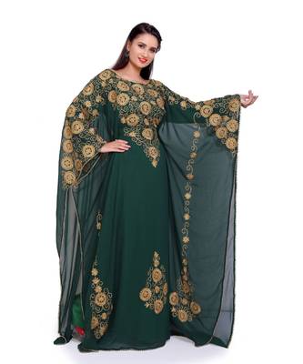green georgette embroidered zari work islamic kaftans 1
