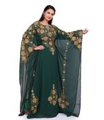 green georgette embroidered zari work islamic kaftans