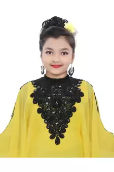 Yellow Georgette Embroidered Zari Work Kids Kaftans