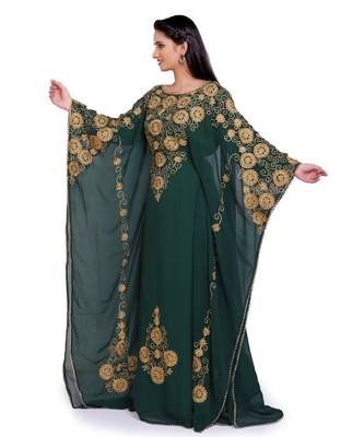 green georgette embroidered zari work islamic kaftans 2