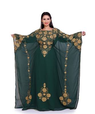 green georgette embroidered zari work islamic kaftans 3