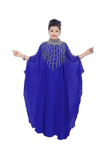 Royal Blue Georgette Embroidered Zari Work Kids Kaftans