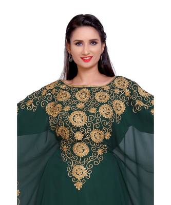 green georgette embroidered zari work islamic kaftans 4