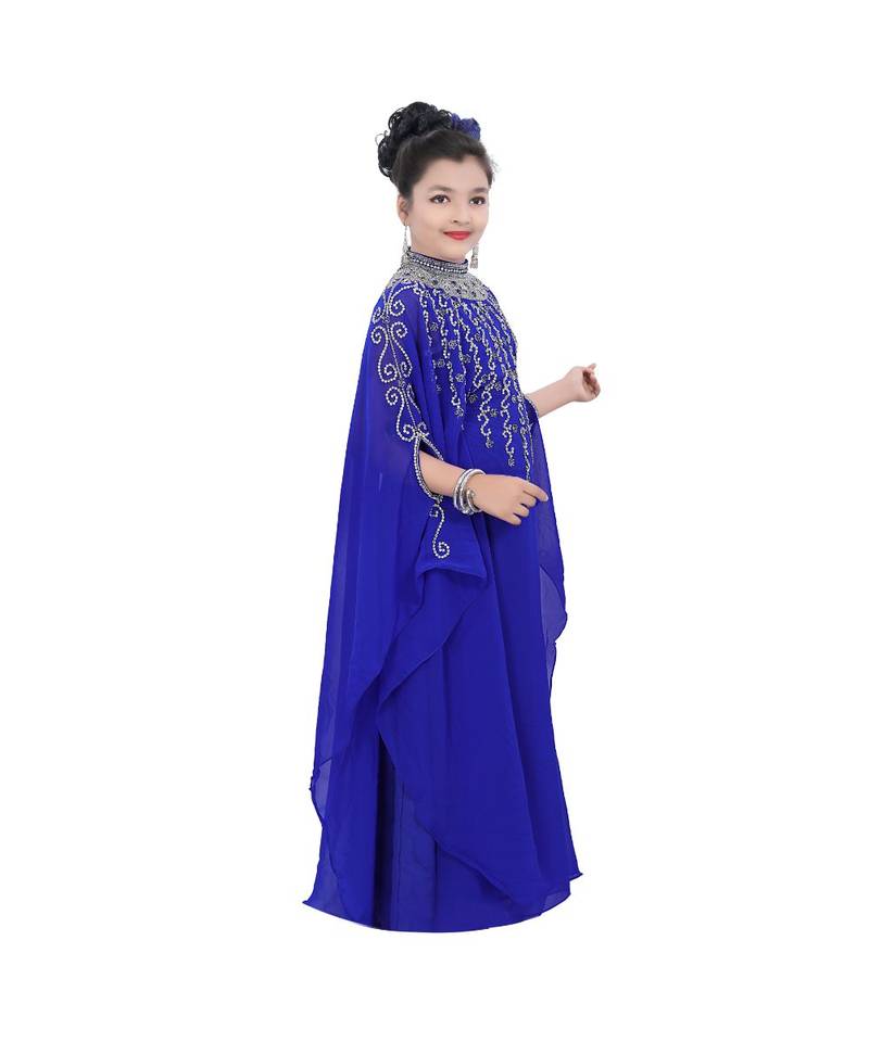 Royal Blue Georgette Embroidered Zari Work Kids Kaftans