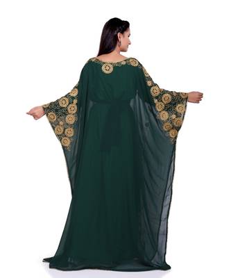green georgette embroidered zari work islamic kaftans 5