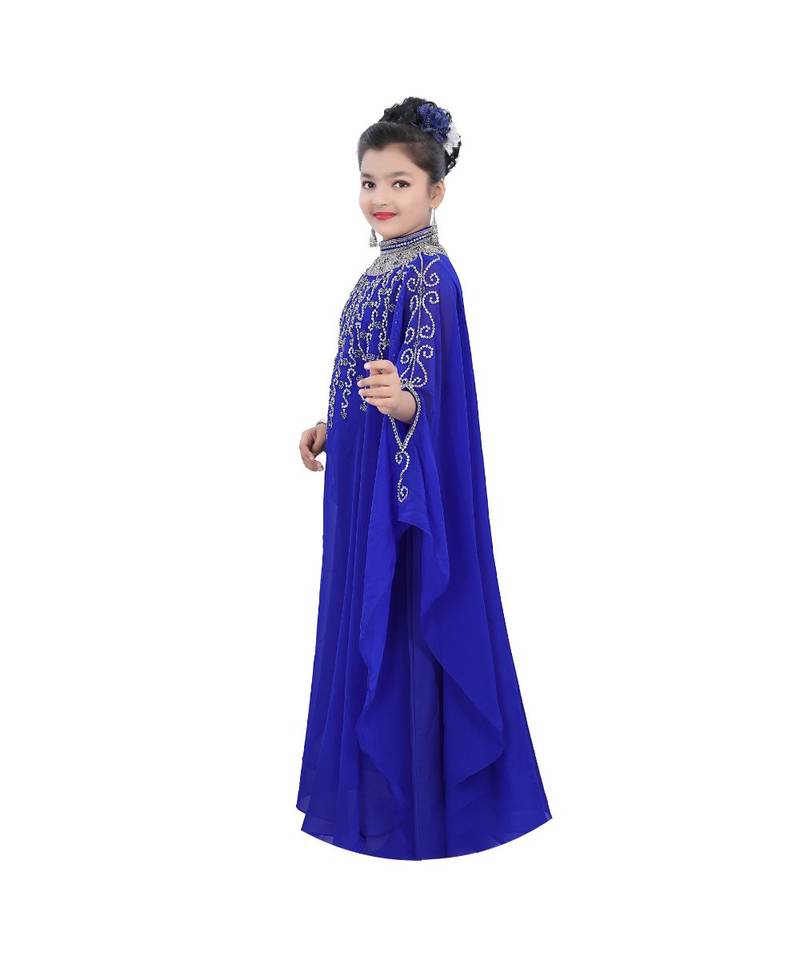 Royal Blue Georgette Embroidered Zari Work Kids Kaftans