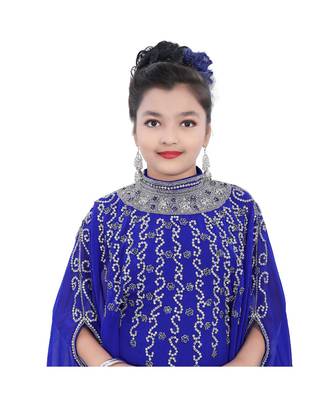 Royal Blue Georgette Embroidered Zari Work Kids Kaftans 5