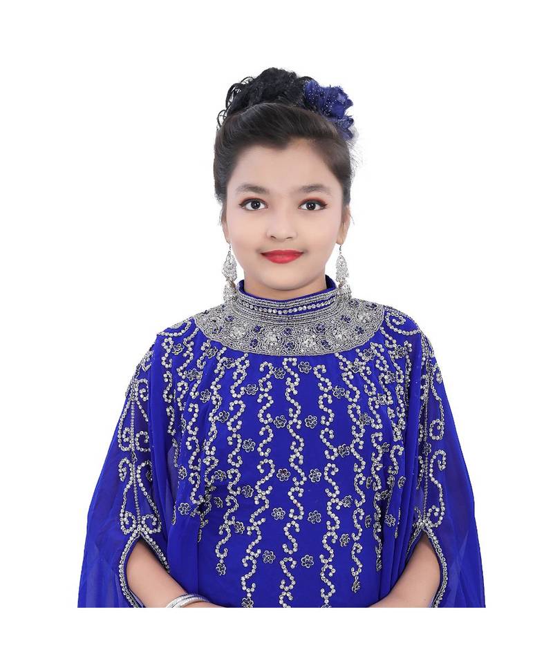 Royal Blue Georgette Embroidered Zari Work Kids Kaftans