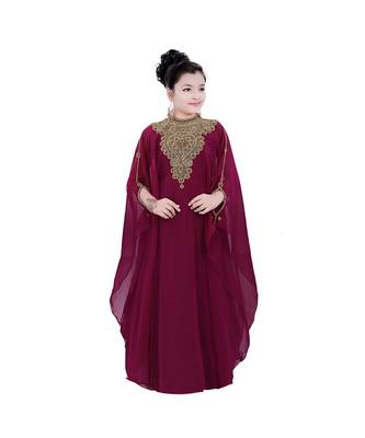 Maroon Georgette Embroidered Zari Work Kids Kaftans 1