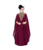 Maroon Georgette Embroidered Zari Work Kids Kaftans