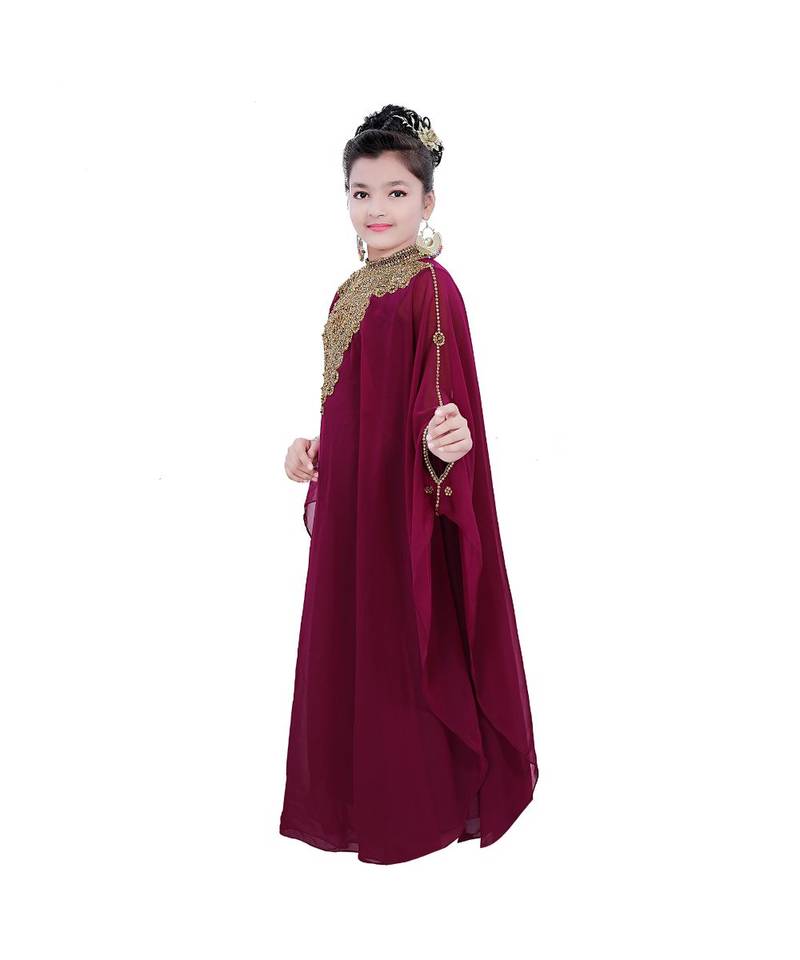 Maroon Georgette Embroidered Zari Work Kids Kaftans