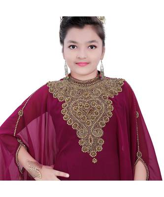 Maroon Georgette Embroidered Zari Work Kids Kaftans 4