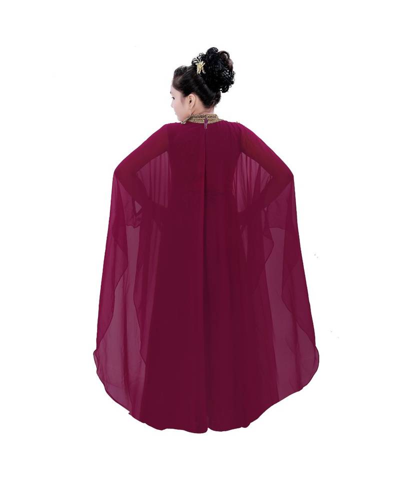 Maroon Georgette Embroidered Zari Work Kids Kaftans