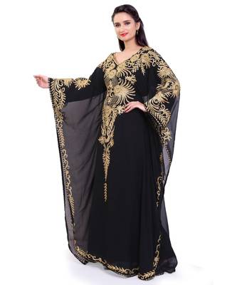 black georgette embroidered zari work islamic kaftans 1