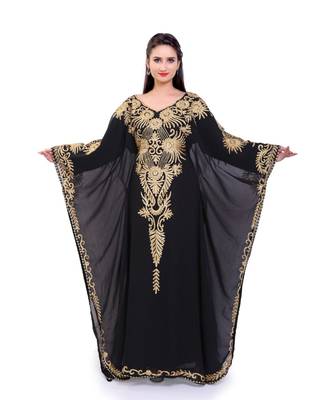 black georgette embroidered zari work islamic kaftans 2