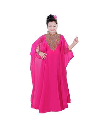 Pink Georgette Embroidered Zari Work Kids Kaftans 1