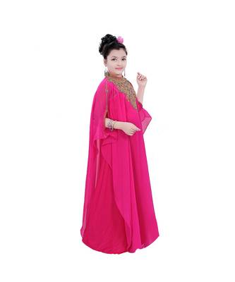 Pink Georgette Embroidered Zari Work Kids Kaftans 2