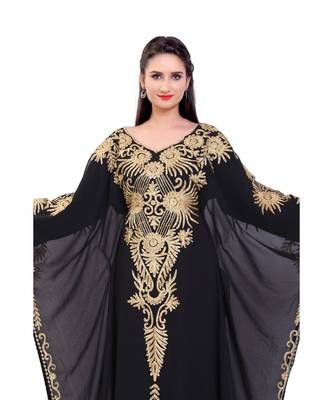 black georgette embroidered zari work islamic kaftans 3