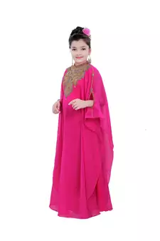 Pink Georgette Embroidered Zari Work Kids Kaftans