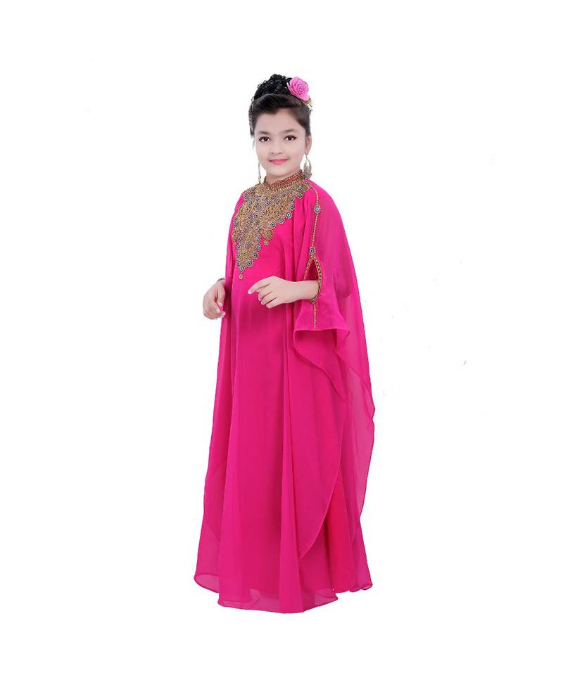 Pink Georgette Embroidered Zari Work Kids Kaftans