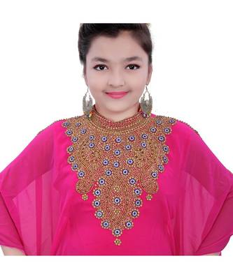 Pink Georgette Embroidered Zari Work Kids Kaftans 5