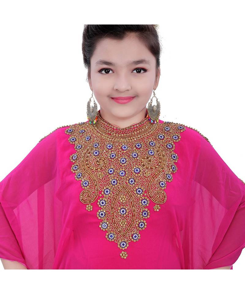 Pink Georgette Embroidered Zari Work Kids Kaftans