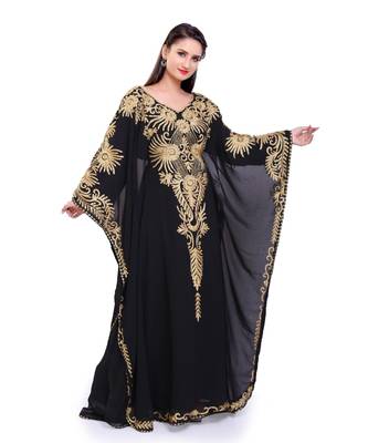 black georgette embroidered zari work islamic kaftans 5