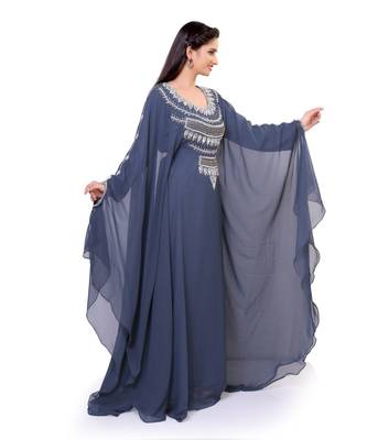 grey georgette embroidered zari work islamic kaftans 1
