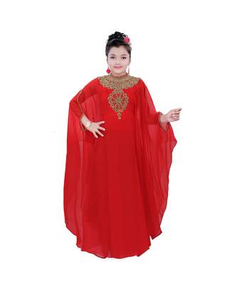 Red Georgette Embroidered Zari Work Kids Kaftans 1